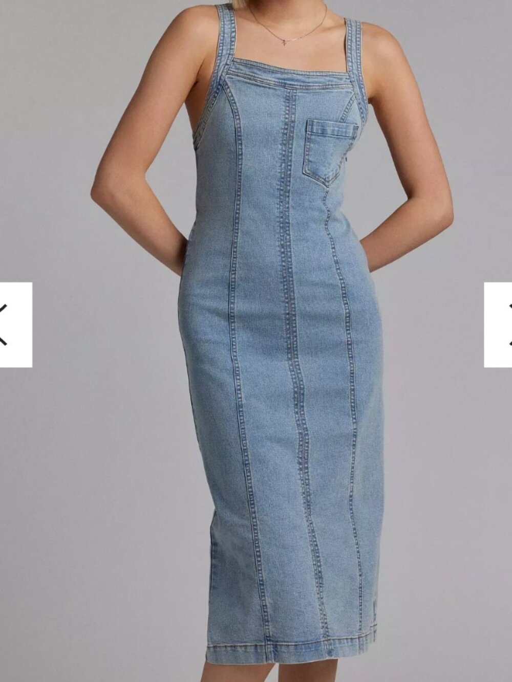 Urban Outfitter BDG Finley Square Neck Denim Light Blue Midi Dress Size Large
